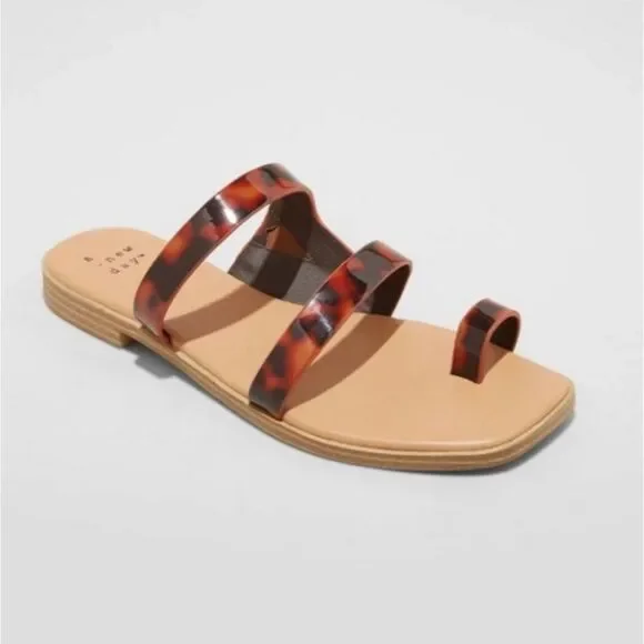 A New Day Women's Marilyn Slide Sandals Tortoise Print Toe Loop Flats Size 7 - Picture 2 of 3